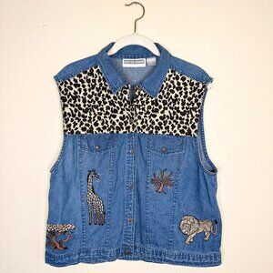 Dress Barn | Women's Denim Button Up‎ Vest Animal Print